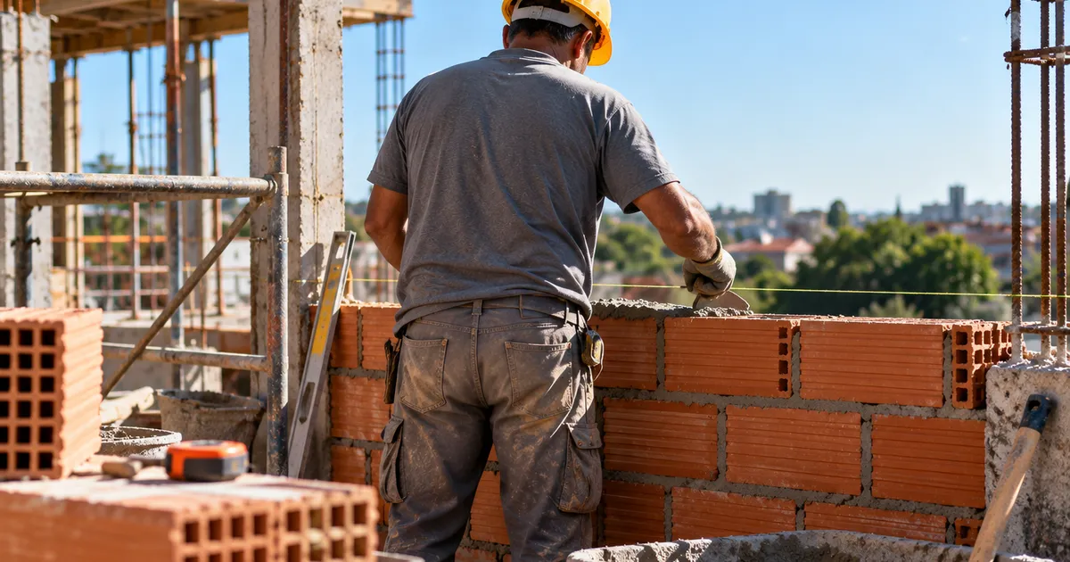 Trabajador con casco en una obra en construcción