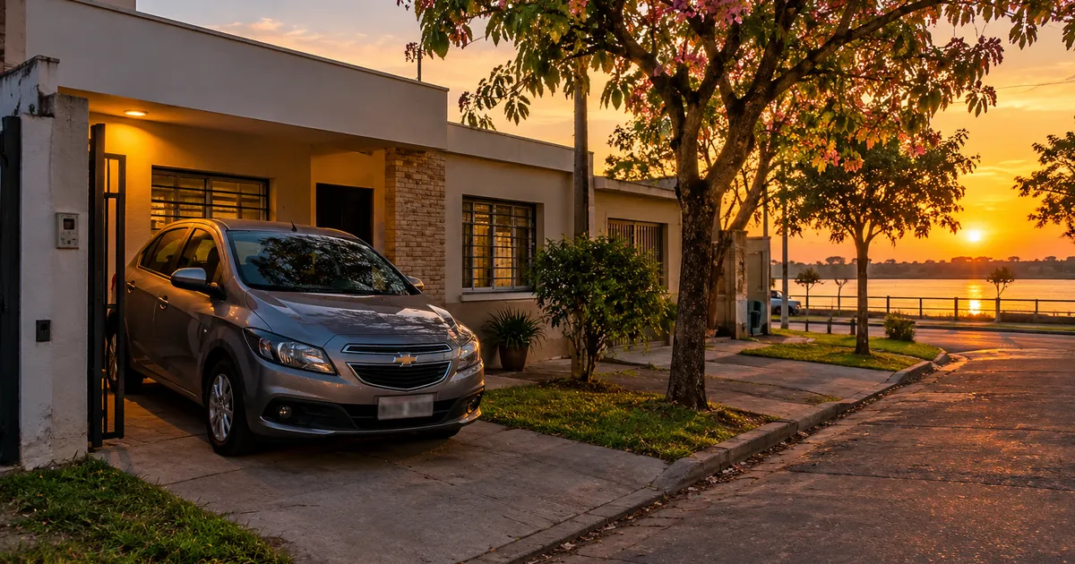 Casa con un auto en la entrada en un barrio tranquilo