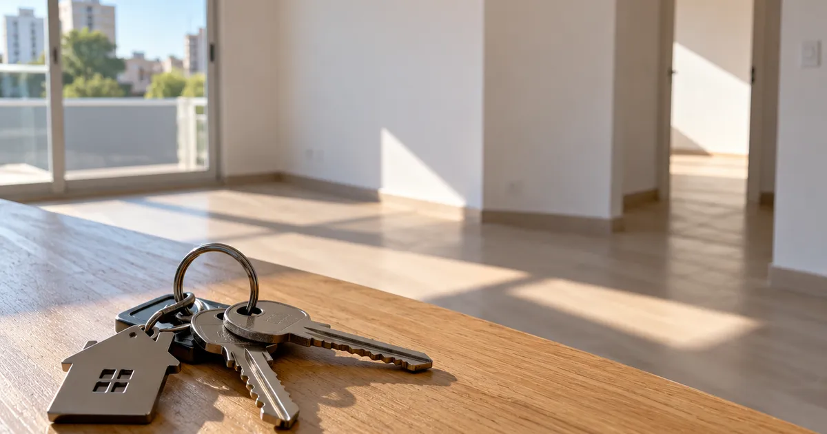 Llaves sobre la mesa de un departamento vacío